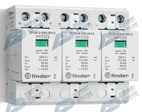 Finder Устройство защиты от импульсных перенапряжений УЗИП тип 1+2 (3 варистора 1000В DC); модульный, ширина 108мм; степень защиты IP20