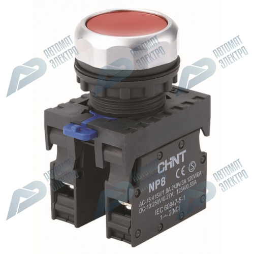 Кнопка управления NP8-11BND/4 с подсветкой, красная , 1НО+1НЗ, АС110В-230В(LED) IP65 (CHINT) 577788